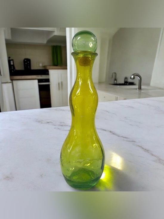 Other - Large Vintage Hand Blown Glass Decanter Film Painted Green Finish 20” Stopper